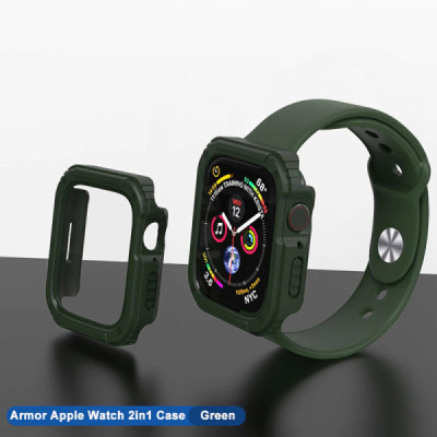 Husa pentru Apple Watch 7 / 8 / 9 (41mm) + Folie - Lito Watch Armor 360 - Green - 4