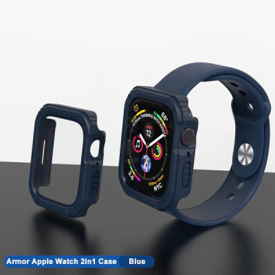 Husa pentru Apple Watch 7 / 8 / 9 (41mm) + Folie - Lito Watch Armor 360 - Blue - 4
