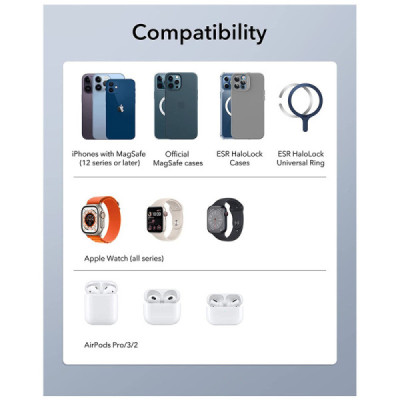 Statie de Incarcare MagSafe pentru Apple cu Incarcator pentru Ceas Portabil - ESR HaloLock - White - 7