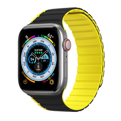 Curea pentru Apple Watch 1/2/3/4/5/6/7/8/9/SE/SE 2 (38/40/41mm) - Dux Ducis LD Series - Black / Yellow - 1
