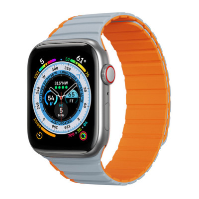 Curea pentru Apple Watch 1/2/3/4/5/6/7/8/9/SE/SE 2 (38/40/41mm) - Dux Ducis LD Series - Grey / Orange - 1