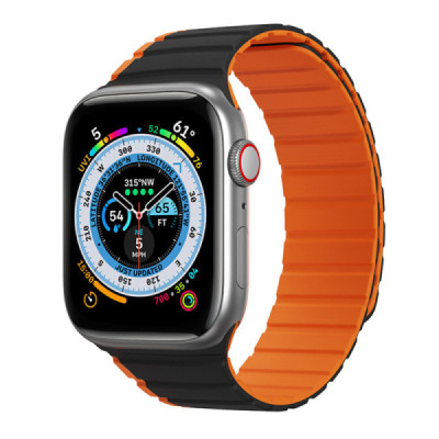 Curea pentru Apple Watch 1/2/3/4/5/6/7/8/9/SE/SE 2 (38/40/41mm) - Dux Ducis LD Series - Black / Orange - 1