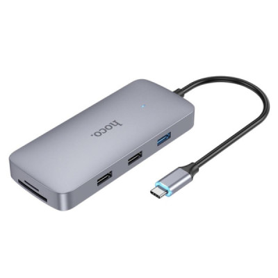Hub Type-C to USB3.0, 2xUSB2.0, HDMI, RJ45, SD/TF Card, Type-C, VGA, Aux - Hoco (HB33) - Metal Gray - 2
