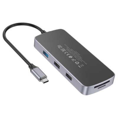 Hub Type-C to USB3.0, 2xUSB2.0, HDMI, RJ45, SD/TF Card, Type-C, VGA, Aux - Hoco (HB33) - Metal Gray - 4