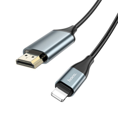 Cablu Video Lightning la HDMI, for iOS8.0+, 3.3V, 500mA, 1080p HD, 2m - Hoco (UA15) - Metal Gray - 1