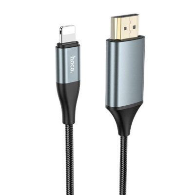 Cablu Video Lightning la HDMI, for iOS8.0+, 3.3V, 500mA, 1080p HD, 2m - Hoco (UA15) - Metal Gray - 2