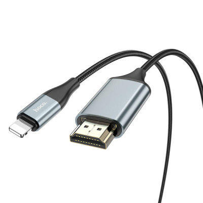 Cablu Video Lightning la HDMI, for iOS8.0+, 3.3V, 500mA, 1080p HD, 2m - Hoco (UA15) - Metal Gray - 3