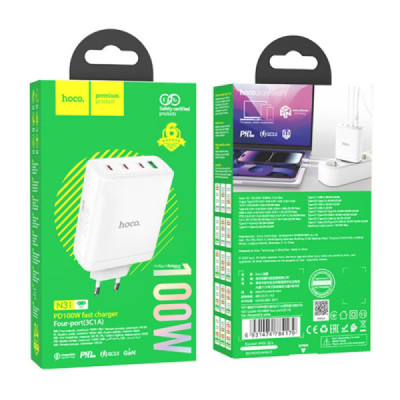 Incarcator pentru Priza USB, 3x Type-C, Fast Charging, 100W - Hoco Leader (N31) - White - 7
