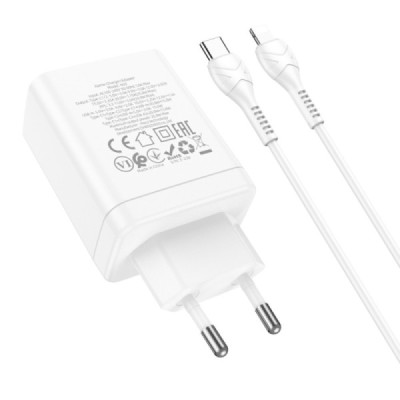 Incarcator pentru Priza USB, 2x Type-C, PD35W + Cablu Type-C la Lightning - Hoco Start (N33) - White - 4