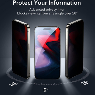 Folie pentru iPhone 15 Pro Max - Tempered Glass Privacy - Black - 5