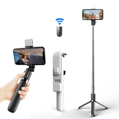 Selfie Stick Stabil Bluetooth, 84cm - Techsuit Remote and Tripod Mount LED (L03S) - White - 1