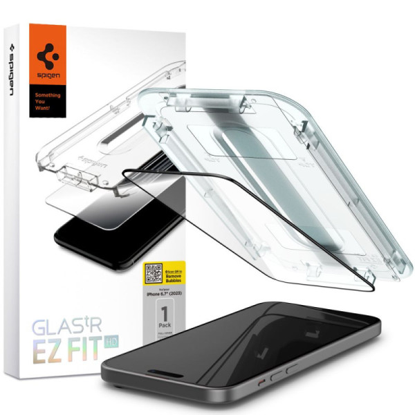Folie pentru iPhone 15 Plus - Spigen Glas.tR EZ FIT - Black