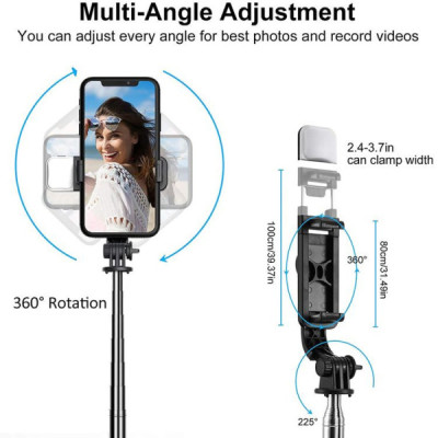 Selfie Stick Stabil Bluetooth, 84cm - Techsuit Remote and Tripod Mount LED (L03S) - White - 5