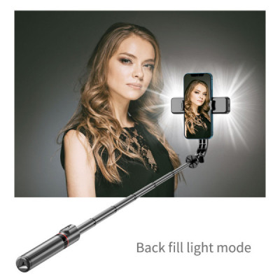 Selfie Stick Stabil Wireless cu Lumina LED Detasabila, 108cm - Techsuit Tripod Mount LED (L12D) - Black - 3