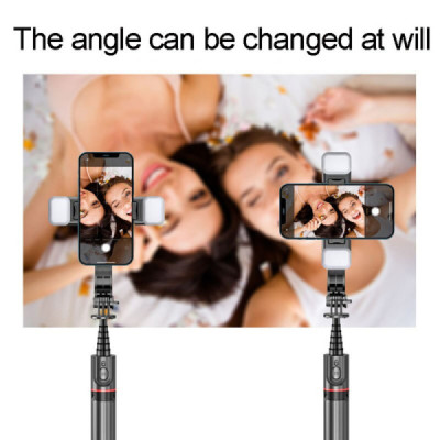 Selfie Stick Stabil Wireless cu Lumina LED Detasabila, 108cm - Techsuit Tripod Mount LED (L12D) - Black - 5