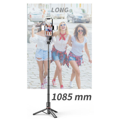 Selfie Stick Stabil Wireless cu Lumina LED Detasabila, 108cm - Techsuit Tripod Mount LED (L12D) - Black - 8