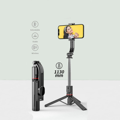 Selfie Stick si Trepied Stabil Bluetooth, 113cm - Techsuit (L13) - Black - 5