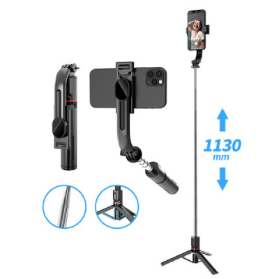 Selfie Stick si Trepied Stabil Bluetooth, 113cm - Techsuit (L13) - Black - 6