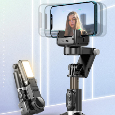 Gimbal Selfie Stick Stable cu Lumina LED si Telecomanda, 70cm - Techsuit (Q18) - Black - 2