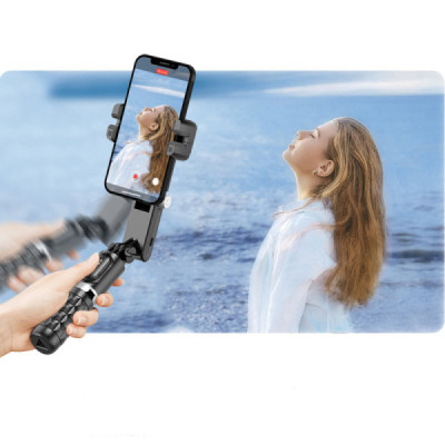 Gimbal Selfie Stick Stable cu Lumina LED si Telecomanda, 70cm - Techsuit (Q18) - Black - 6
