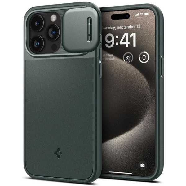 Husa iPhone 15 Pro Max - Spigen Optik Armor - Abyss Green