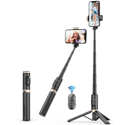 Selfie Stick cu Trepied Stabil si Telecomanda, 73cm - Techsuit (Q12) - Black - 5