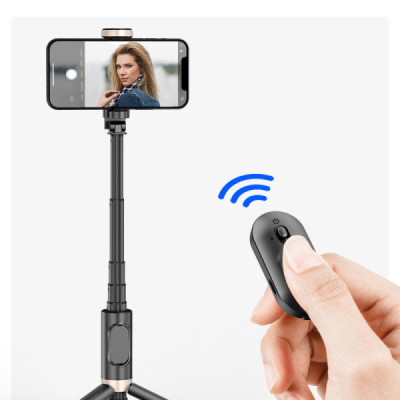 Selfie Stick cu Trepied Stabil si Telecomanda, 73cm - Techsuit (Q12) - Black - 6