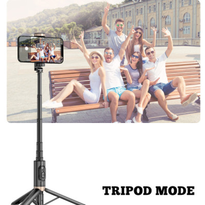 Selfie Stick cu Trepied Stabil si Telecomanda, 73cm - Techsuit (Q12) - Black - 7
