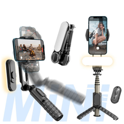 Gimbal Mini Selfie Stick cu LED si Trepied, 70cm - Techsuit (Q09) - Black - 2