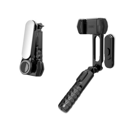 Gimbal Mini Selfie Stick cu LED si Trepied, 70cm - Techsuit (Q09) - Black - 5