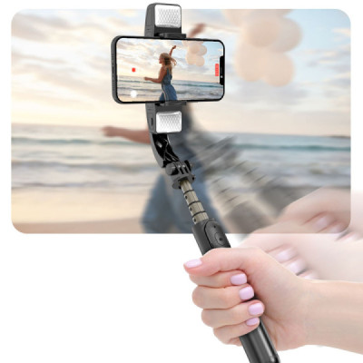Selfie Stick Stabil Bluetooth cu Trepied si Lumini, 75cm - Techsuit (Q08D) - Black - 3