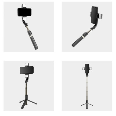 Selfie Stick Stabil Bluetooth cu Trepied si Lumini, 75cm - Techsuit (Q08D) - Black - 6
