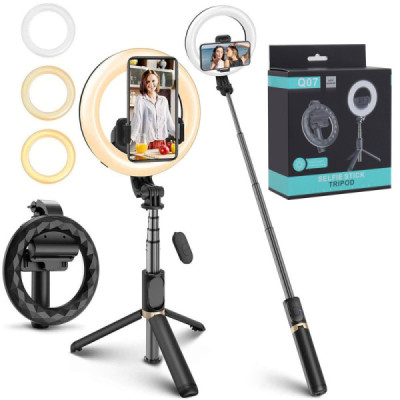 Selfie Stick Stabil cu Lampa Circulara, 80cm - Techsuit (Q07) - Black - 1