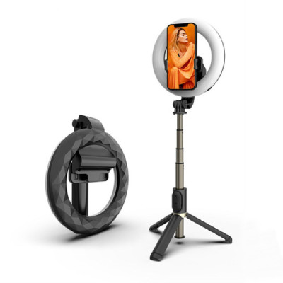 Selfie Stick Stabil cu Lampa Circulara, 80cm - Techsuit (Q07) - Black - 2
