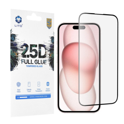Folie pentru iPhone 15 - Lito 2.5D FullGlue Glass - Black - 1