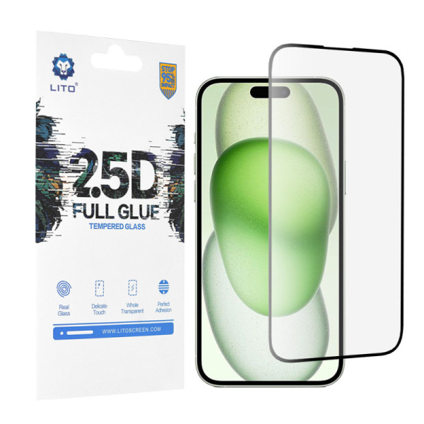 Folie pentru iPhone 15 Plus - Lito 2.5D FullGlue Glass - Black