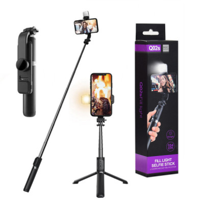 Selfie Stick Stabil cu Trepied si LED, 105cm - Techsuit (Q02S) - Black - 1