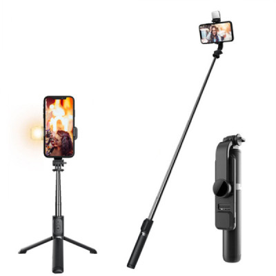 Selfie Stick Stabil cu Trepied si LED, 105cm - Techsuit (Q02S) - Black - 7