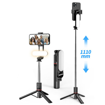 Selfie Stick Stabil cu Lumini LED Portabil, 111cm - Techsuit (L15) - Black - 1