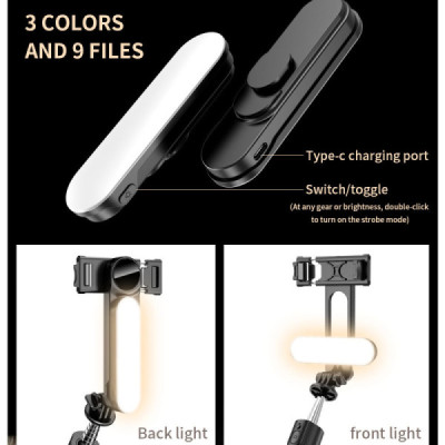 Selfie Stick Stabil cu Lumini LED Portabil, 111cm - Techsuit (L15) - Black - 4