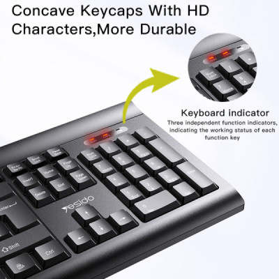 Yesido - Wireless Keyboard and Mouse Set (KB12) - Intelligent Hibernation, Plug&Play - Black - 10