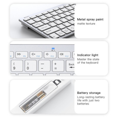 Yesido - Wireless Keyboard (KB11) - Support Multi-Device Sharing, Quick Response - White - 3