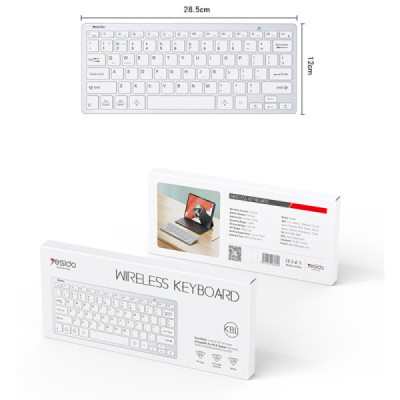 Yesido - Wireless Keyboard (KB11) - Support Multi-Device Sharing, Quick Response - White - 14