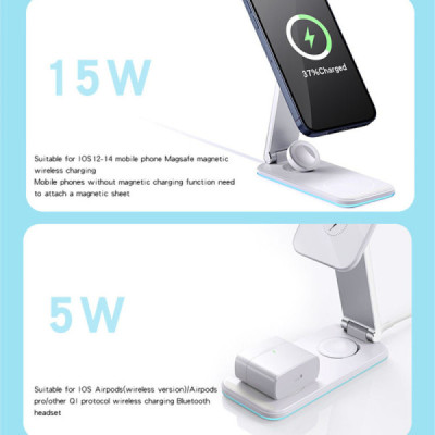 Yesido - Wireless Charging Station 3in1 (DS17) - for iPhone, Apple Watch, AirPods, 15W - White - 7