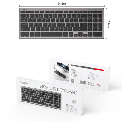 Tastatura Inteligenta Wireless pentru Laptop, Tableta, Windows, Mac, Linux - Yesido (KB10) - Grey - 7