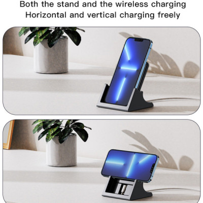 Yesido - Wireless Charger (DS15) - for Phone, Horizontal and Vertical Charging, 15W - Black - 6