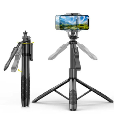 Selfie Stick Trepied Stabil cu Telecomanda si Surub 1/4, 155cm - Techsuit (L16) - Black - 2