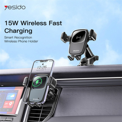 Yesido - Car Holder with Wireless Charging (C187) - for Dashboard, Windshield, Air Vent 15W - Black - 5