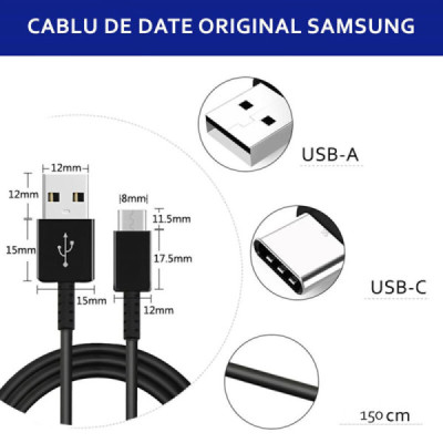 Cablu de Date USB la Type-C, Fast Charge, 25W, 1.5m - Samsung (EP-DW700CBE) - Black (Bulk Packing) - 5