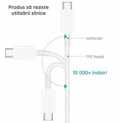 Cablu de Date USB-C to Type-C Fast Charging 25W, 1.8m - Samsung (EP-DW767JWE) - White (Bulk Packing) - 3